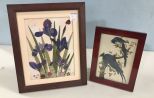 Pressed Flower Style Framed and Lithograph Bird Print