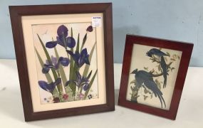 Pressed Flower Style Framed and Lithograph Bird Print
