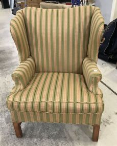 Striped Upholstered Wing Back Arm Chair