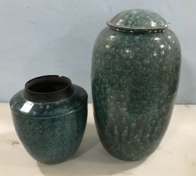 Two Large Hand Made Glazed Pottery Vases