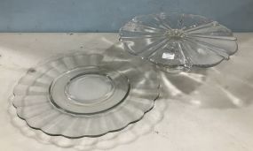 Clear Glass Cake Stand and Clear Glass Under Plate
