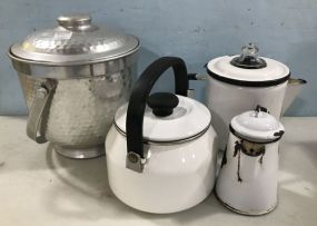 Vintage Enamel Cook Ware and Metal Ice Bucket