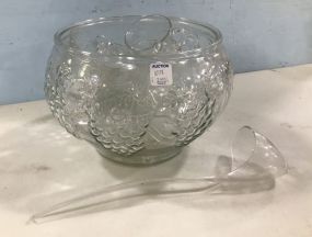 Grape Pattern Glass Punch Bowl and Cups