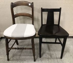 One Vintage Walnut Side Chair and Small Dark Finish Chair