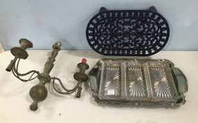Trivet Stand, Silver Plate Serving Tray, Brass Candelabra