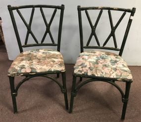 Two Bamboo Style Painted Green Side Chairs