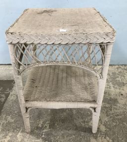 Used White Wicker Two Tier Side Table