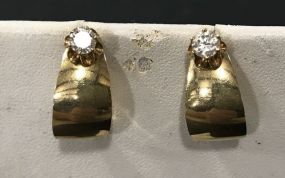 Marked 14K Gold Half Hoop Diamond Earrings
