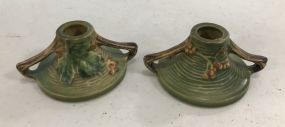Roseville Bushberry Russet Pottery Candle Holders