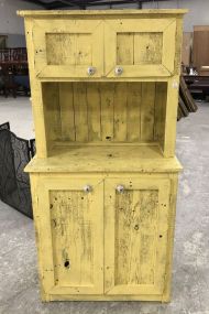 Primitive Style Painted Yellow Hutch