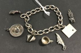 Marked Sterling Bracelet and Seven Marked Sterling Charms