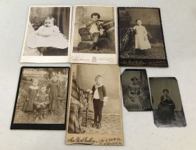 Five Turn of The Century Cabinet Card Photo's of Children and Two Tin Types