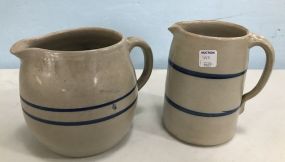 Two Vintage Blue Label Stoneware Pitchers