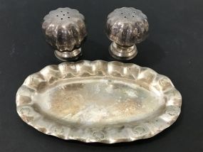 Mexico Marked Silver Salt & Pepper and Tray