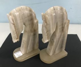 Pair of Onyx Horse Head Knight Book Ends