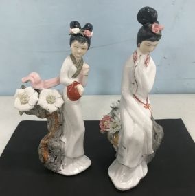 Two Hand Painted Porcelain Geisha Figurines