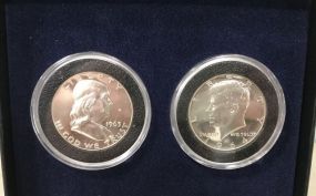 Uncirculated Silver 1963 Franklin Half Dollar and 1964 Kennedy Half Dollar