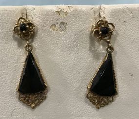 Pair of Marked 14K Gold Onyx Dangle Earrings