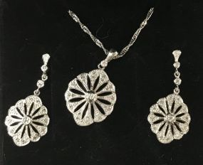 Sterling Silver Necklace and Earrings with Diamond Chips