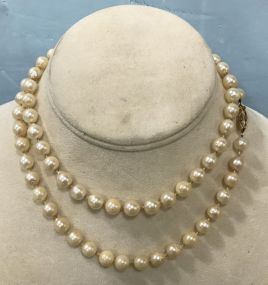 Pearl Necklace with Marked 14K Gold Clasp