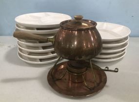 Fondue Brass Pot with Fondue Serving Plates