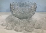 Vintage Pressed Glass Punch Bowl with Cups