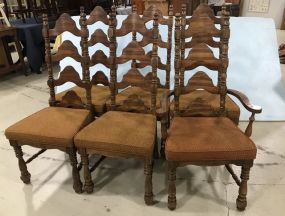Six Late 20th Century Oak Slat Back Dining Chairs