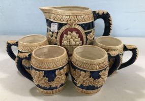 Maruhon Ware Japanese Porcelain Pitcher and Mug Set