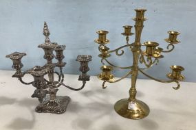 Ornate Silver Plate Candelabra and Brass Candelabra