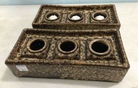 Two Decorative Glazed Ceramic Candle Holders