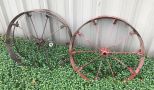 Two Antique Iron Wagon Wheels