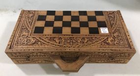 Ornate Wood Carved Chess and Backgammon Set