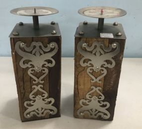 Pair of Decorative Wood Candle Stands