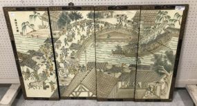 Vintage Four Chinese Artwork Wall Panels