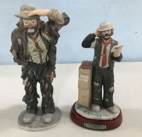 Two Emmitt Kelly Clown Figurines