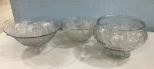 Three Clear Glass Punch Bowls and Cups