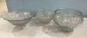 Three Clear Glass Punch Bowls and Cups