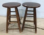 Pair of Vintage Oak Round Bar Stools