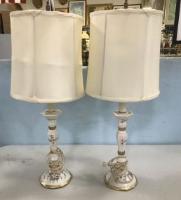Pair of Hand Painted Porcelain Candle Stick Lamps