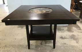 Modern Cherry Finish Square Pedestal Tall Table