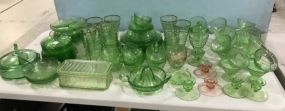 Large Group of Green Depression Glass