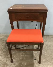 Mahogany Single Sewing Cabinet with Singer Sewing Machine