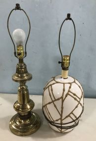 Brass Colonial Style Lamp and Ceramic Decorative Vase Lamp