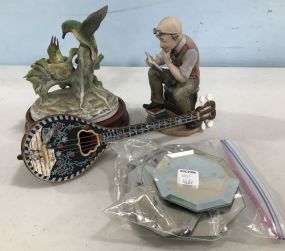 Andrea Ceramic Figurine, Old Man Figurine, Souvenir Instrument and Decorative Mirror Stands