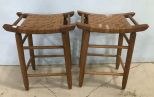 Pair of Woven Seat Bar Stools