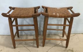 Pair of Woven Seat Bar Stools