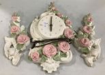 Three Hand Made Ceramic Wall Clock and Side Pieces