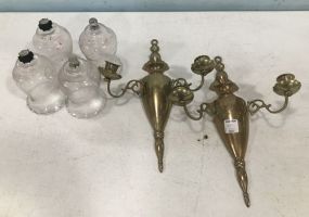 Pair of Brass Wall Candle Holder Sconces