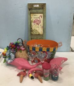 Box Lot of Flamingo Decor Pieces