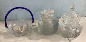 Clear Glass Plates, Basket, and Candy Dish